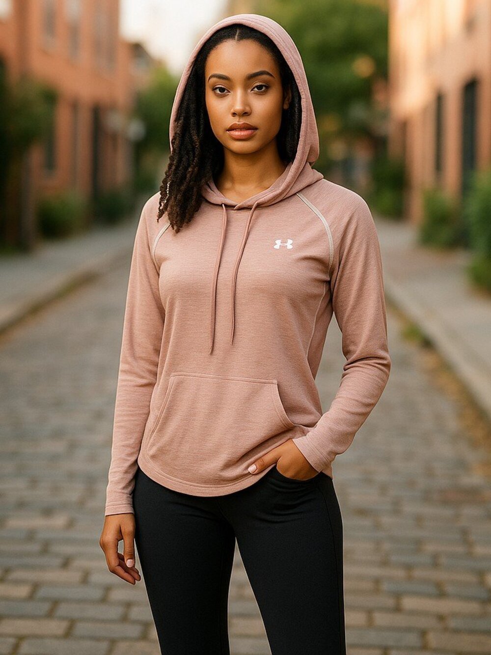 UNDER ARMOUR Pink Hooded Long Sleeve Top Ladies XS Loose Sze 0-2